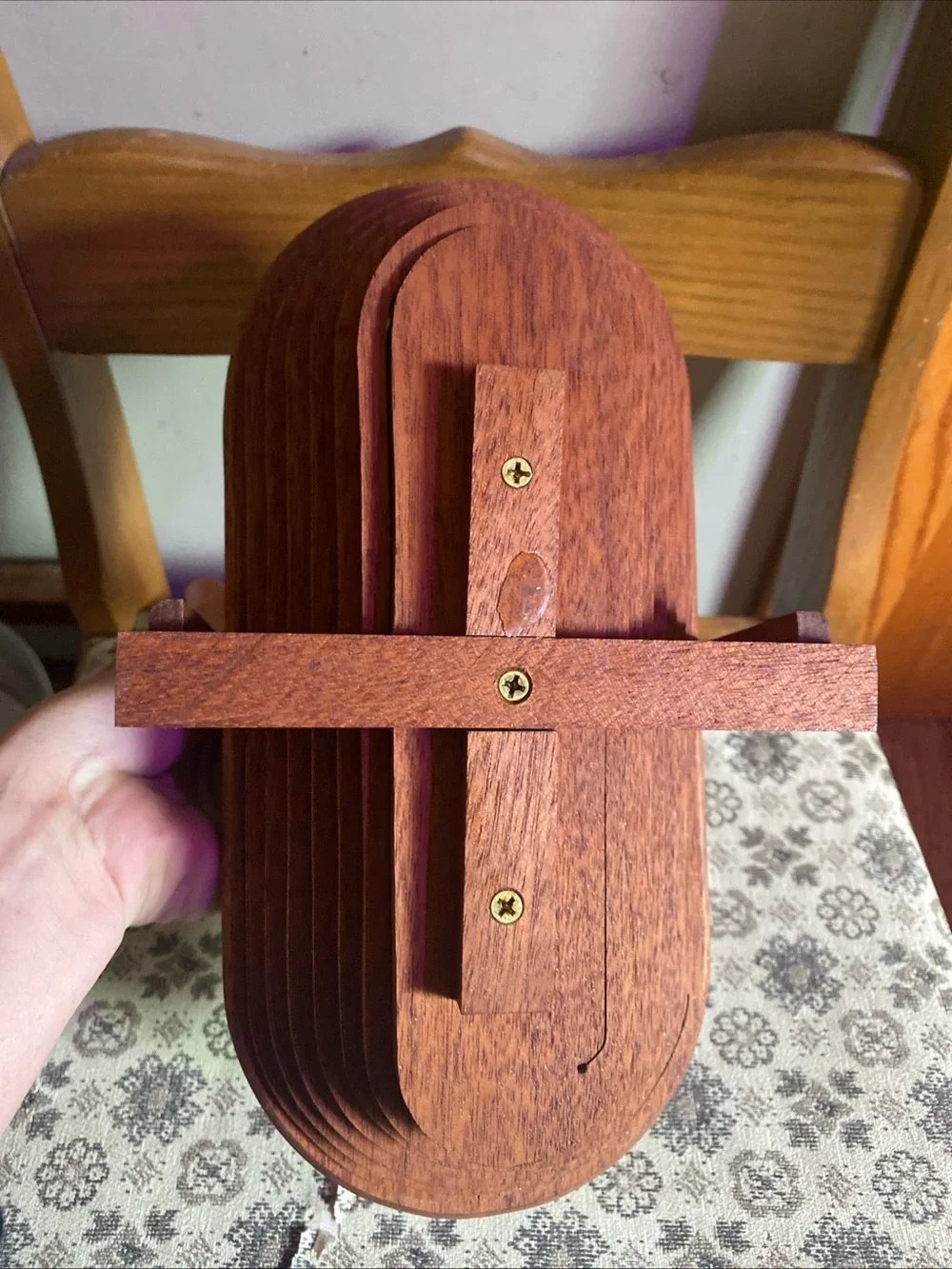 Vintage Collapsible Wooden Basket & Trivet Cottagecore